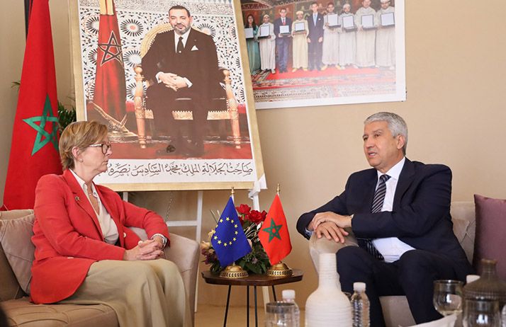 Patricia Llombart Cussac, ambassadrice de l’Union européenne au Maroc et Mohammed Sadiki, ministre de l’Agriculture, de la Pêche maritime, du Développement rural, et des Eaux et Forêts du Maroc. © DR