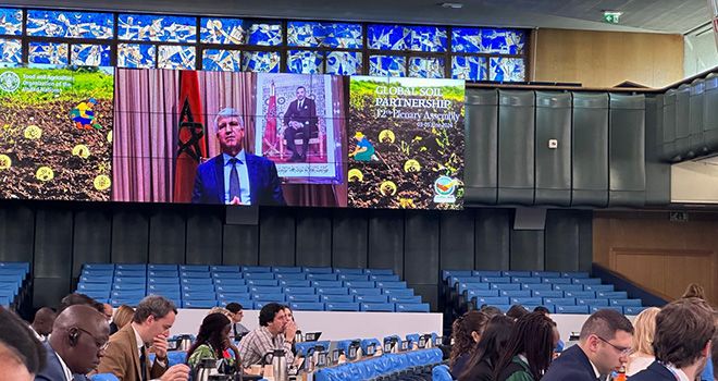 Lors de l'assemblée plénière du Partenariat mondial sur les sols, tenue par visioconférence, le ministre marocain Mohammed Sadiki, a exprimé sa gratitude à la FAO pour leurs efforts inlassables pour la promotion de la coopération internationale. Crédit:DR Lors de l'assemblée plénière du Partenariat mondial sur les sols, tenue par visioconférence, le ministre marocain Mohammed Sadiki, a exprimé sa gratitude à la FAO pour leurs efforts inlassables pour la promotion de la coopération internationale. Crédit:DR